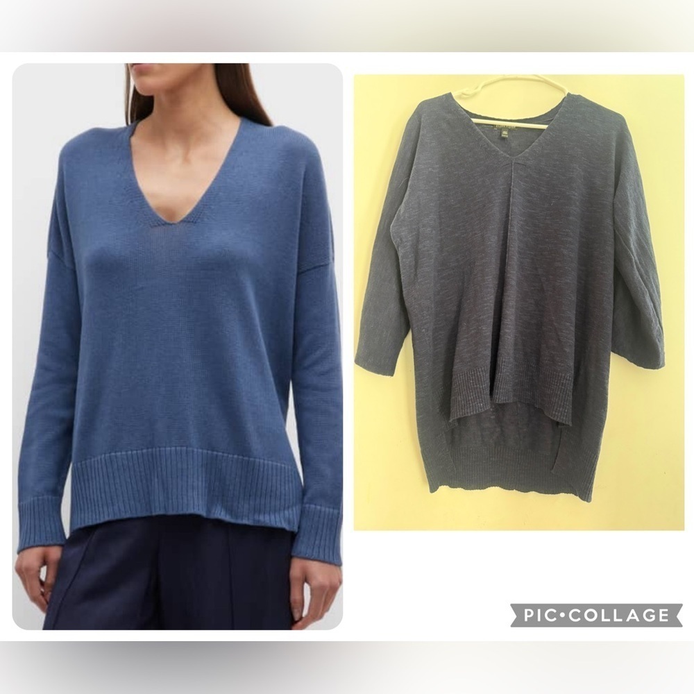 Eileen Fisher V Neck Organic Linen And Cotton Oversized Sweater Size Xxs